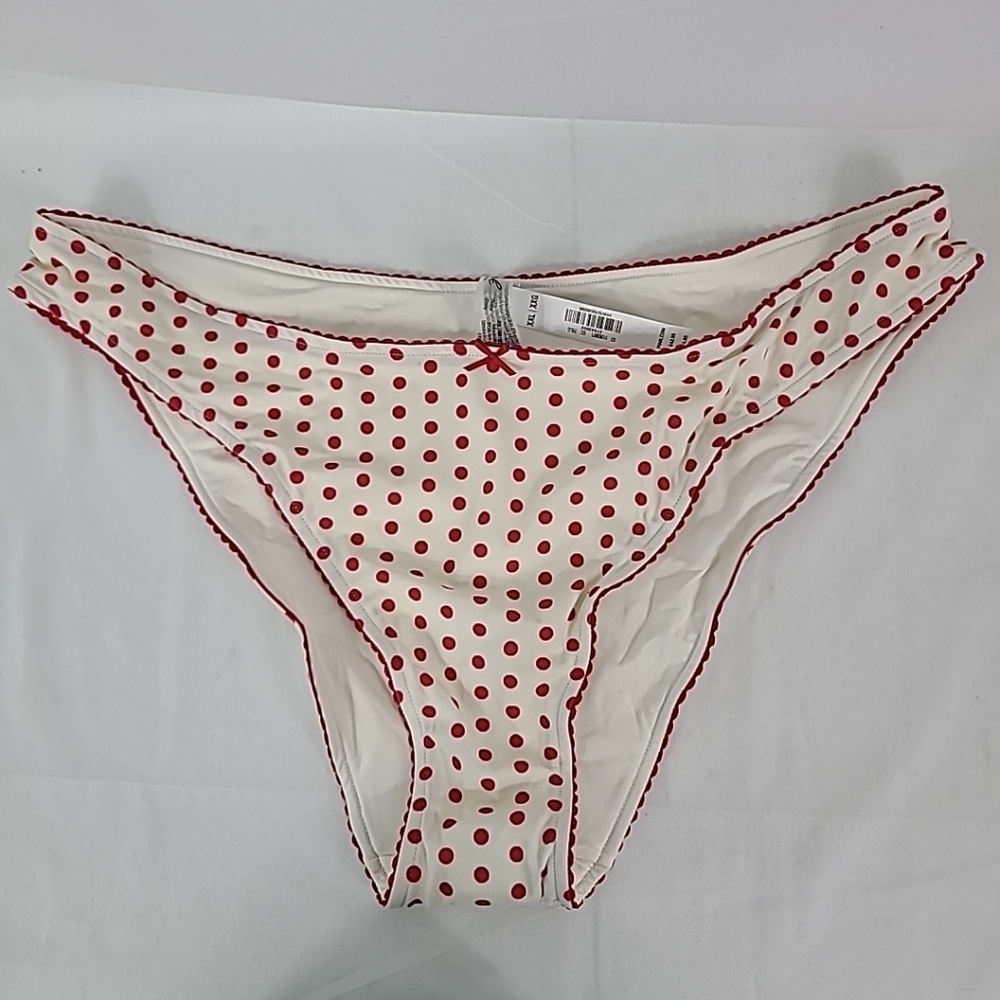NWT PINK by Frankies Bikinis Red Cream Polka Dot Bikini Bottom Sz XXL MSRP $35